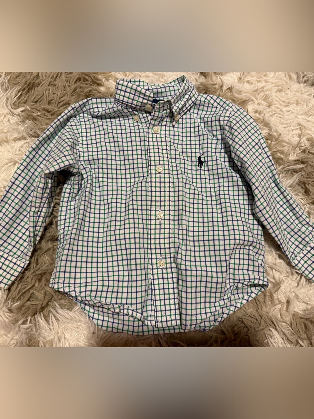 Ralph Lauren White Button-Down Shirt with Blue & Green Plaid - Kids
